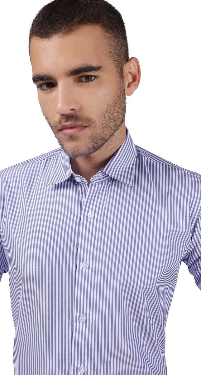 Anti-Stain Classic Stripes Dress Shirt – White and Blue Stripes