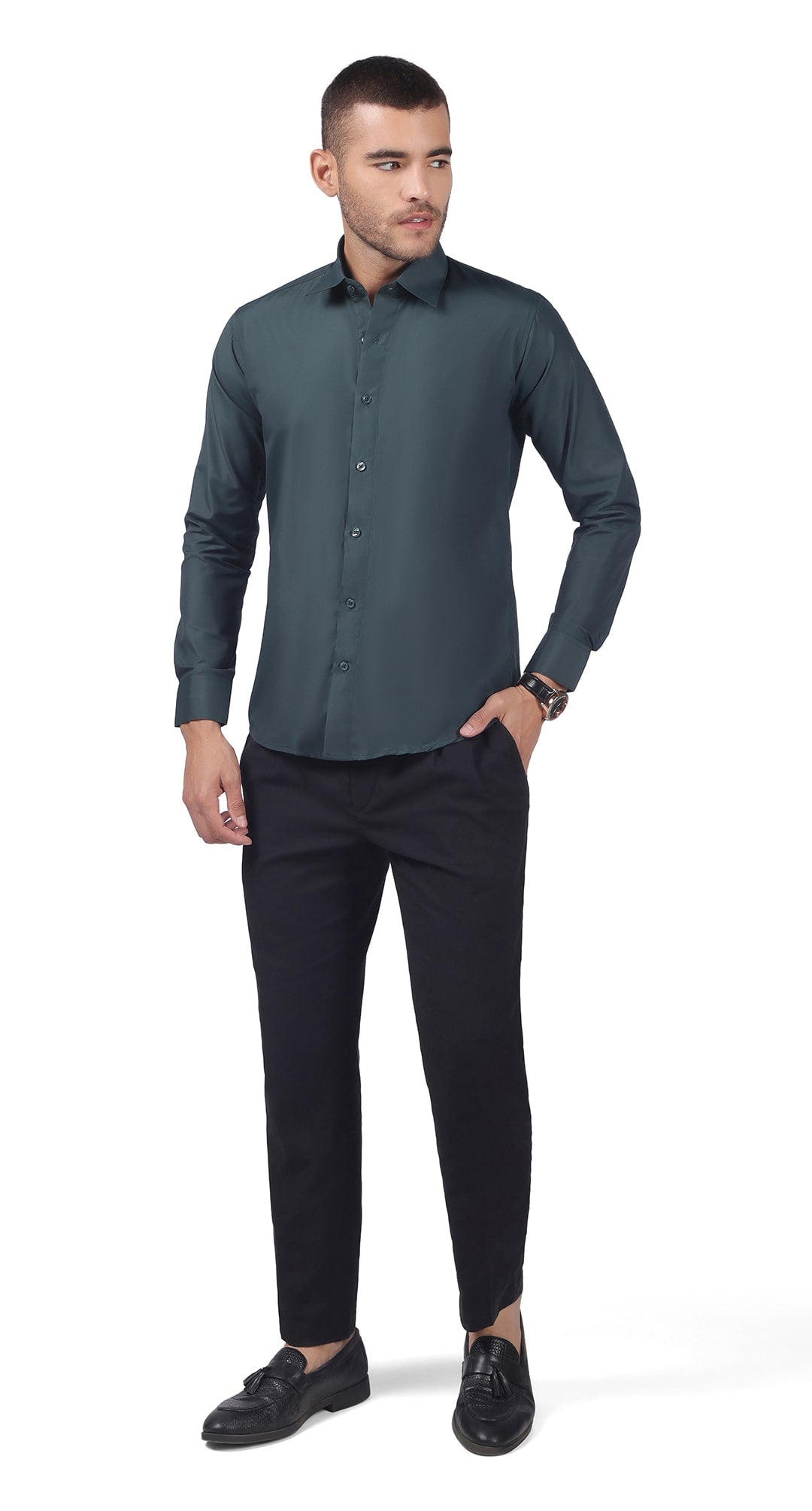 Anti-Stain Kinley Solid Dress Shirt β Dark Green