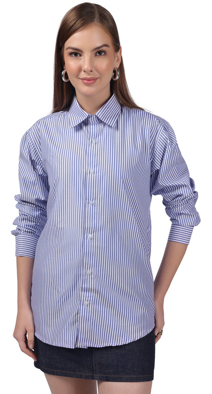 Anti-Stain Classic Stripes Dress Shirt – White and Blue Stripes