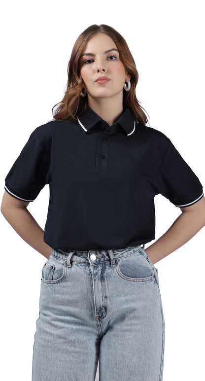 Anti-Stain Signature Style Polo T-shirt – Navy