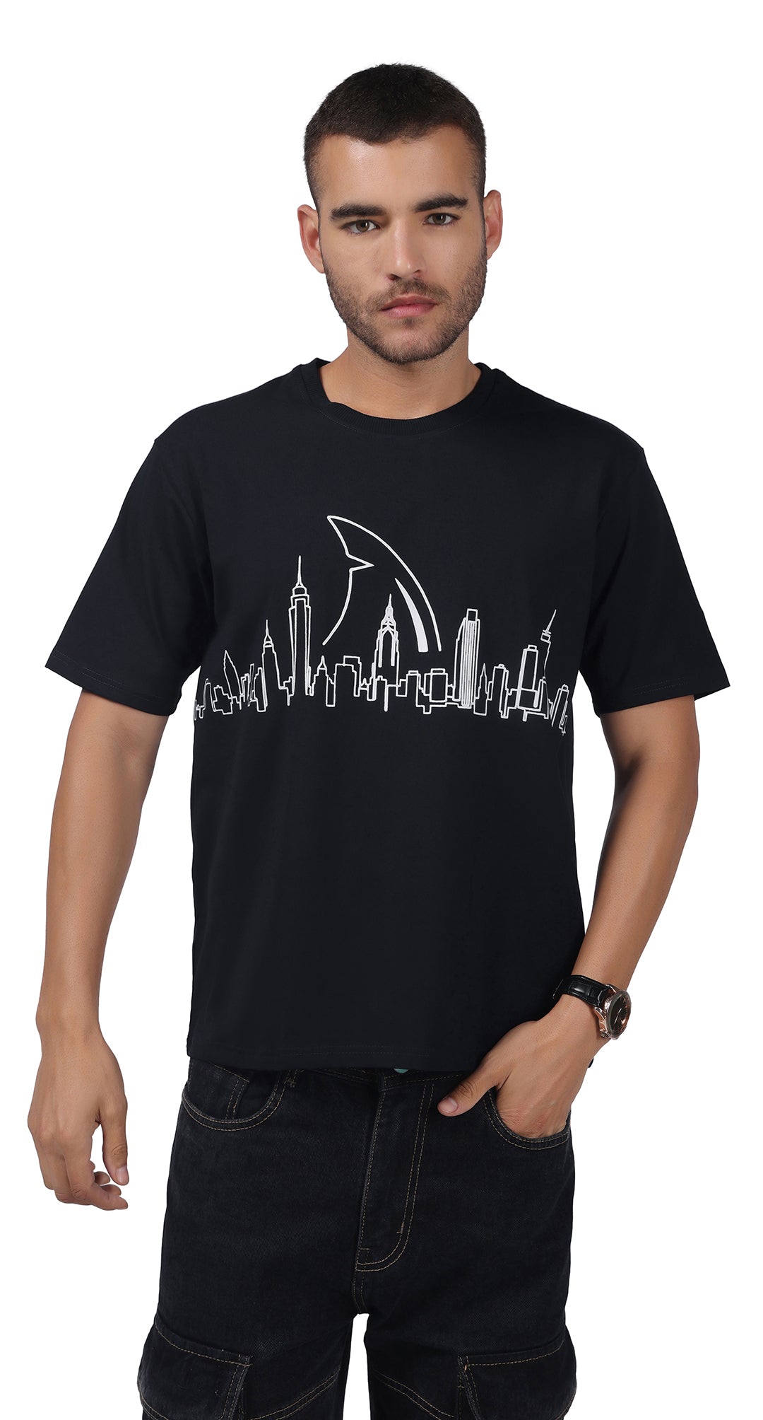 Anti-Stain Skyline Oversized T-Shirt – Navy