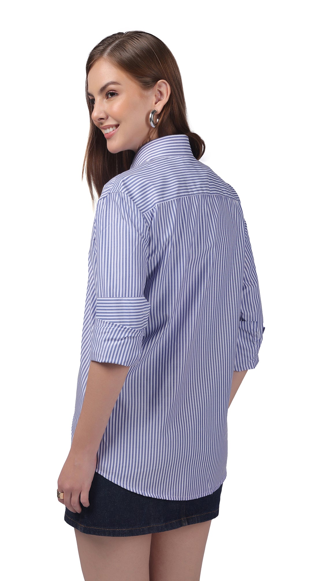 Anti-Stain Classic Stripes Dress Shirt – White and Blue Stripes