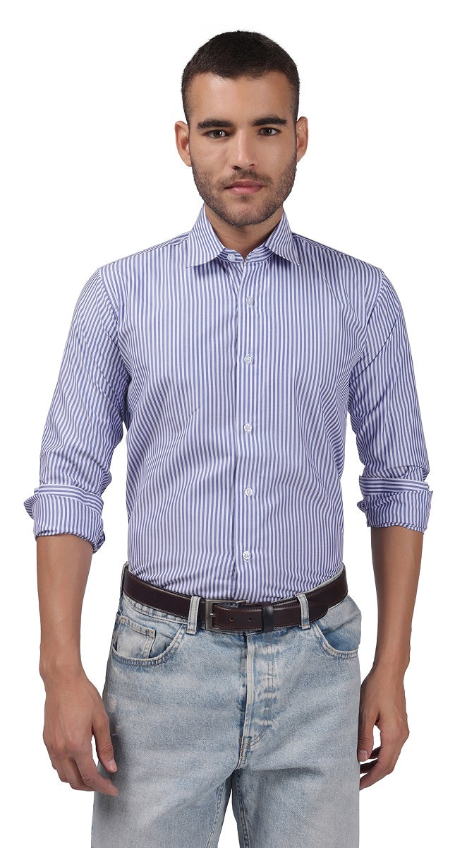 Anti-Stain Classic Stripes Dress Shirt – White and Blue Stripes