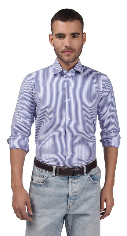 Anti-Stain Classic Stripes Dress Shirt – White and Blue Stripes