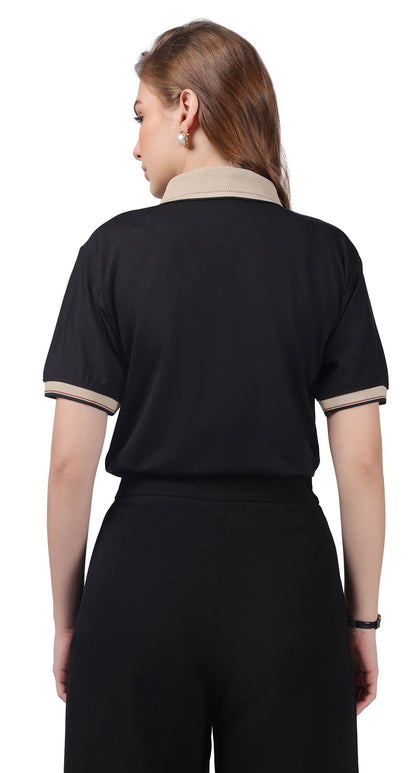 Anti-Stain Signature Style Polo T-shirt – Black