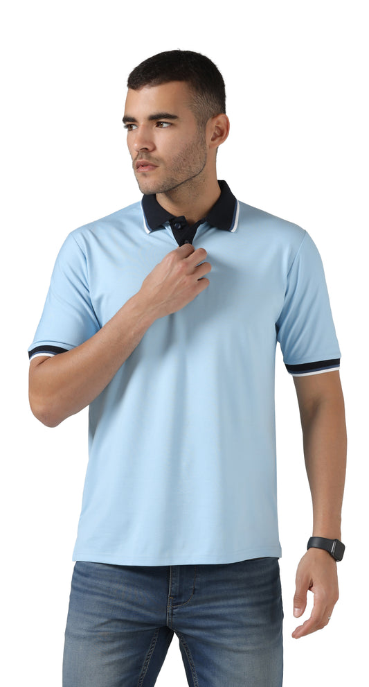 Anti-Stain Signature Style Polo T-shirt – Light Blue