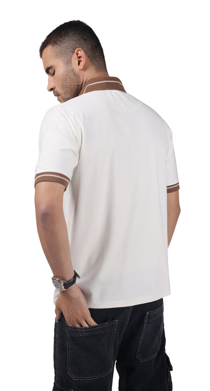 Anti-Stain Signature Style Polo T-shirt – White