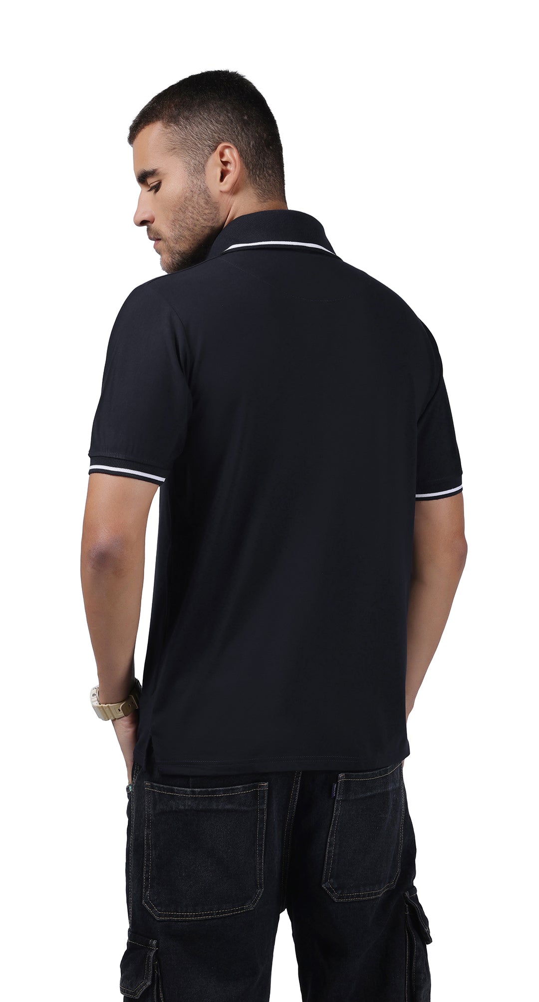 Anti-Stain Signature Style Polo T-shirt – Navy