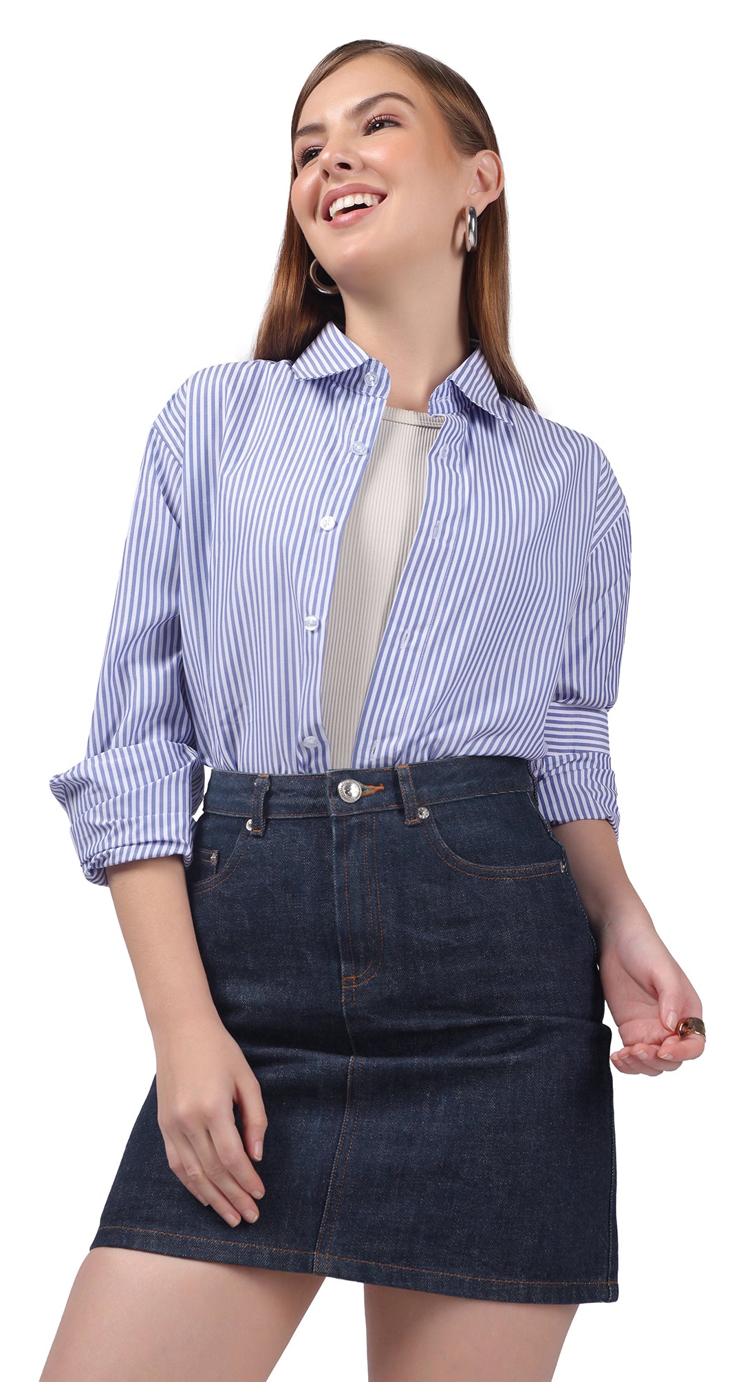 Anti-Stain Classic Stripes Dress Shirt – White and Blue Stripes