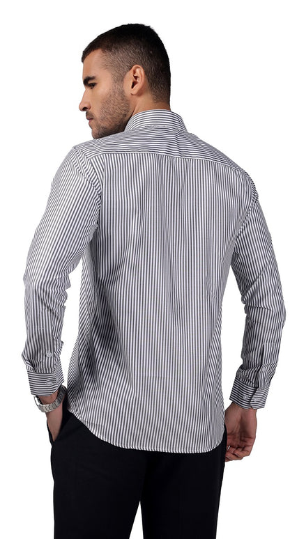 Anti-Stain Classic Stripes Dress Shirt – White and Black Stripes
