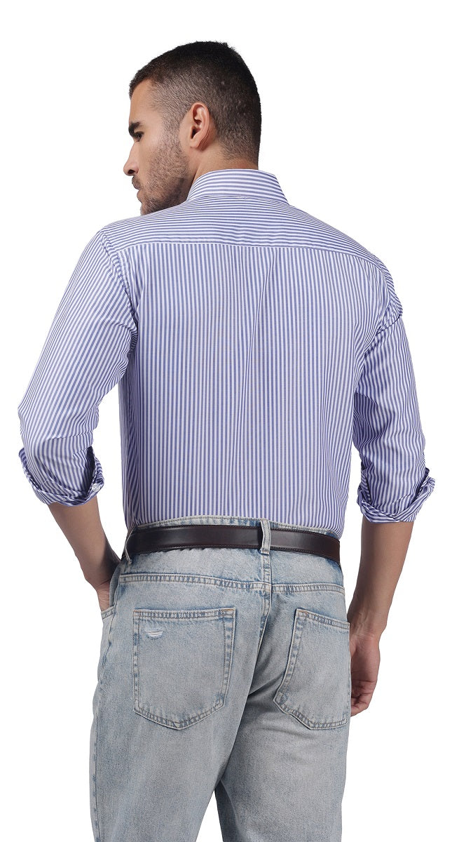 Anti-Stain Classic Stripes Dress Shirt – White and Blue Stripes