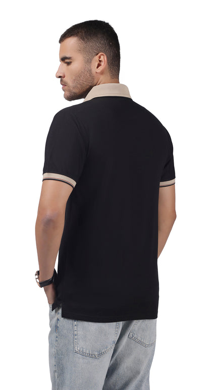 Anti-Stain Signature Style Polo T-shirt – Black