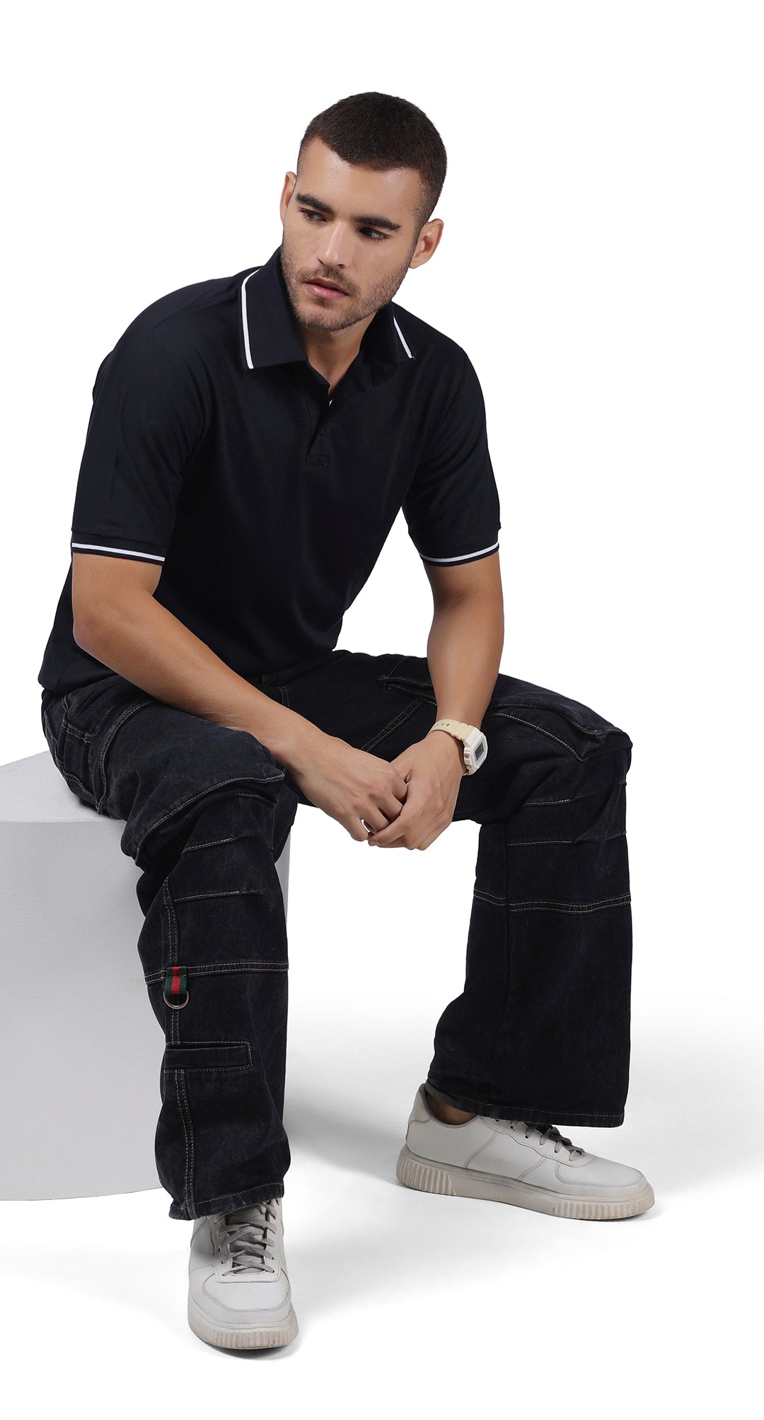 Anti-Stain Signature Style Polo T-shirt – Navy