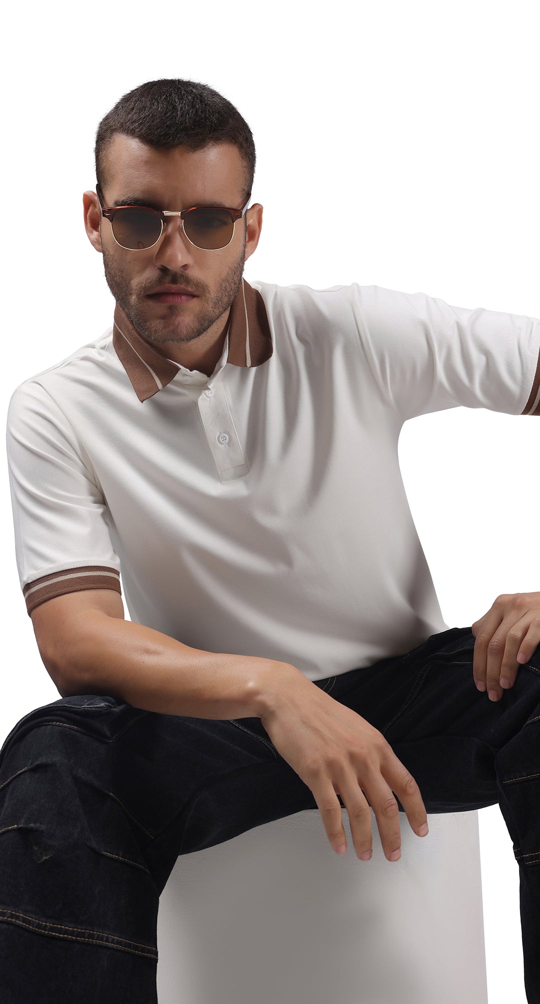 Anti-Stain Signature Style Polo T-shirt – White