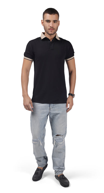 Anti-Stain Signature Style Polo T-shirt – Black