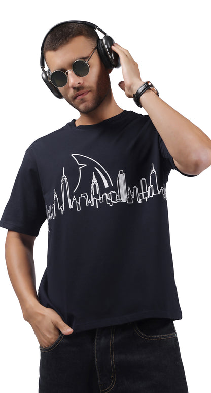 Anti-Stain Skyline Oversized T-Shirt – Navy