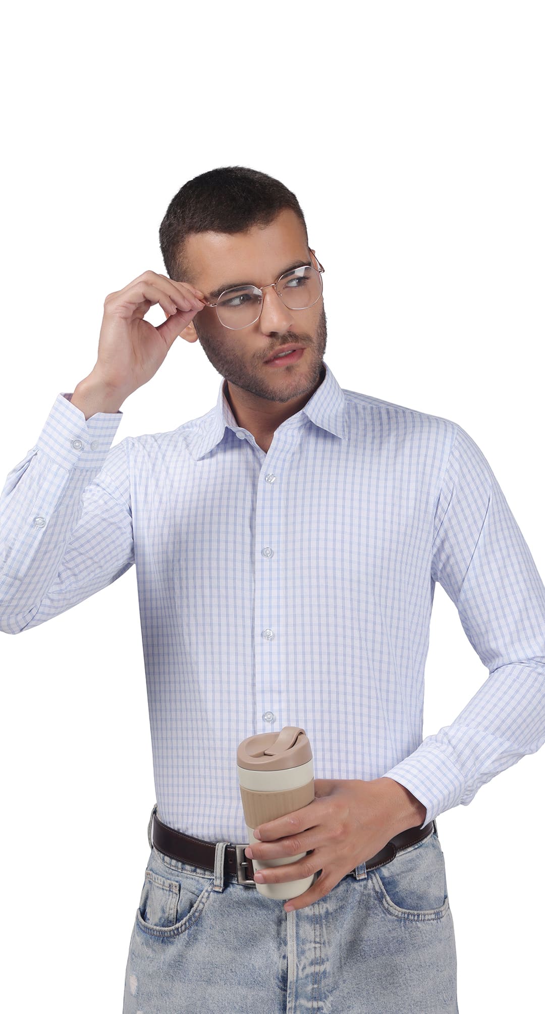Anti-Stain Brick Check Dress Shirt – White and Black check
