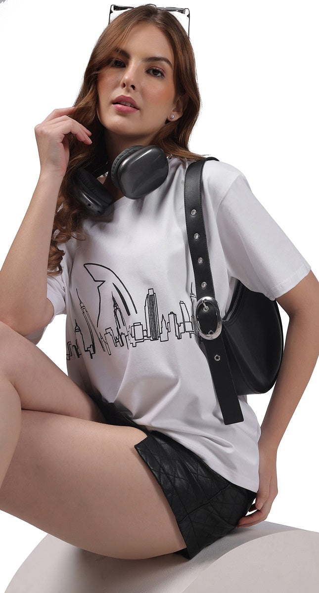 Anti-Stain Skyline Oversized T-Shirt – White