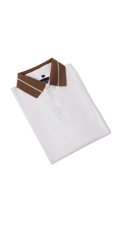 Anti-Stain Signature Style Polo T-shirt – White
