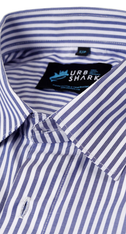 Anti-Stain Classic Stripes Dress Shirt – White and Blue Stripes