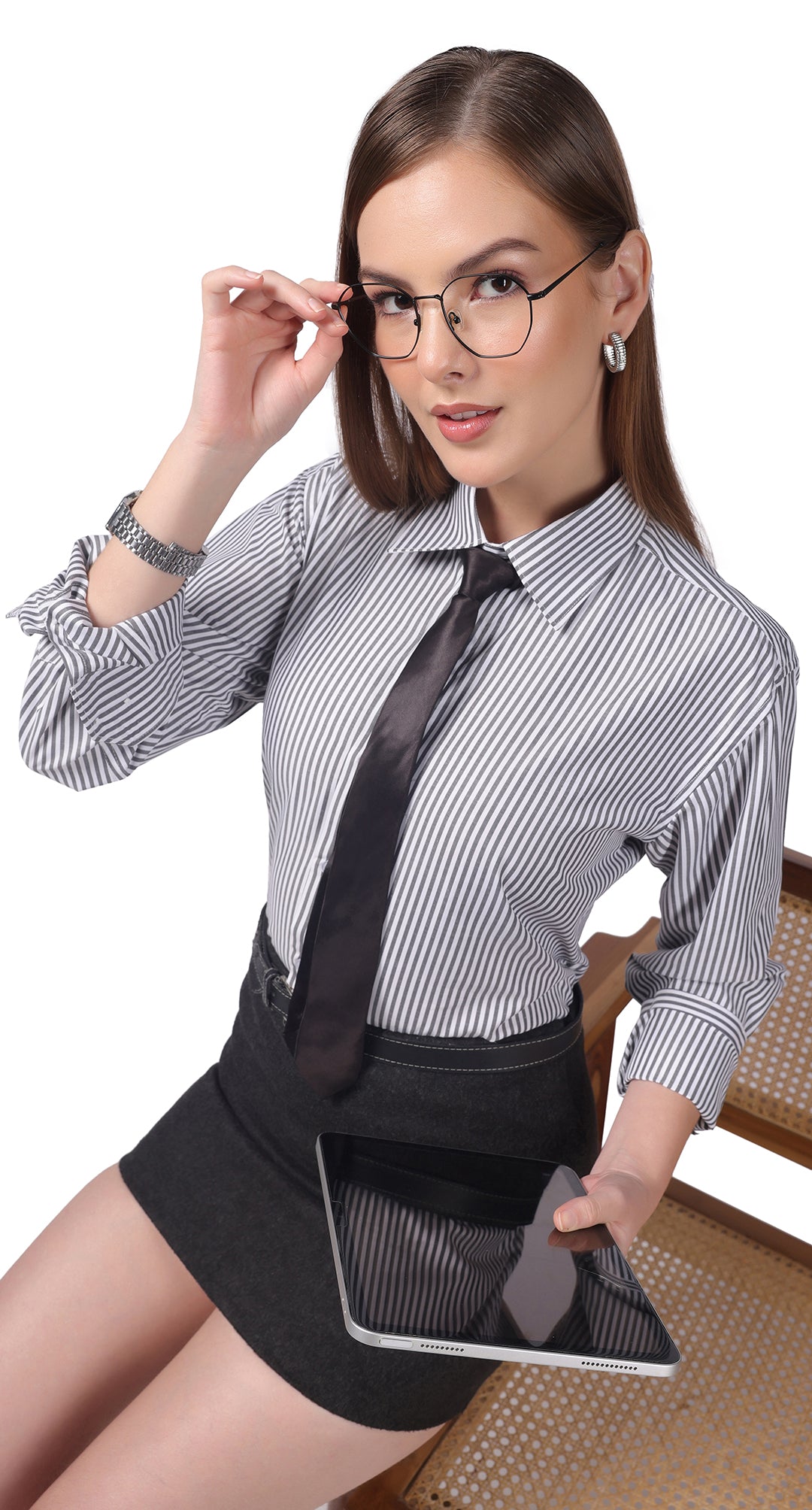 Anti-Stain Classic Stripes Dress Shirt – White and Black Stripes