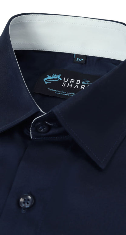 Anti-Stain Satin Dress Shirt – Navy
