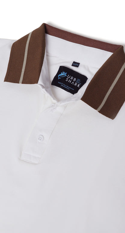 Anti-Stain Signature Style Polo T-shirt – White