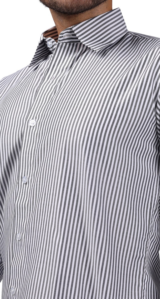 Anti-Stain Classic Stripes Dress Shirt – White and Black Stripes