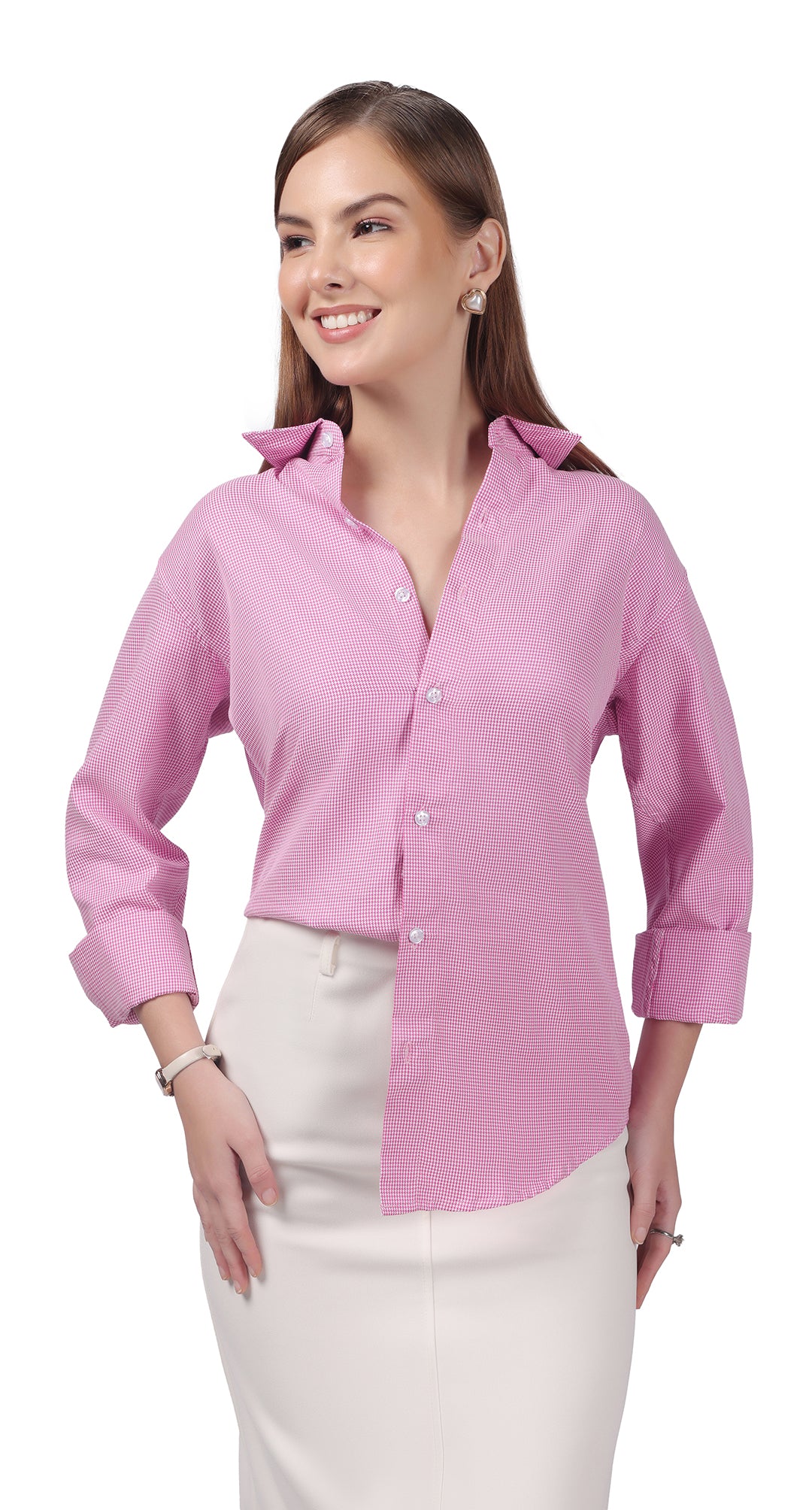 Anti-Stain Polyester Viscose Yarn Dress Shirt – Pink