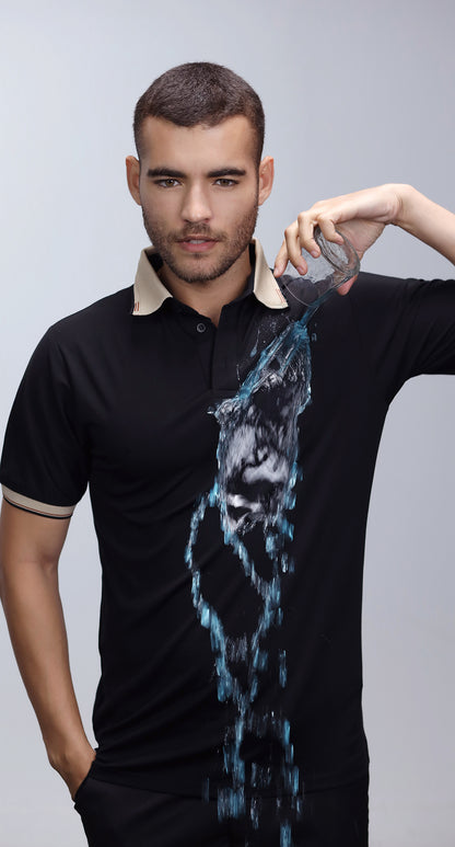 Anti-Stain Signature Style Polo T-shirt – Black