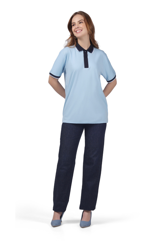 Anti-Stain Signature Style Polo T-shirt – Light Blue