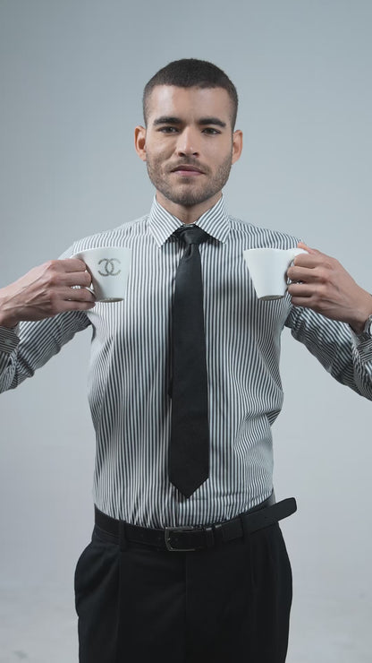 Anti-Stain Classic Stripes Dress Shirt – White and Black Stripes