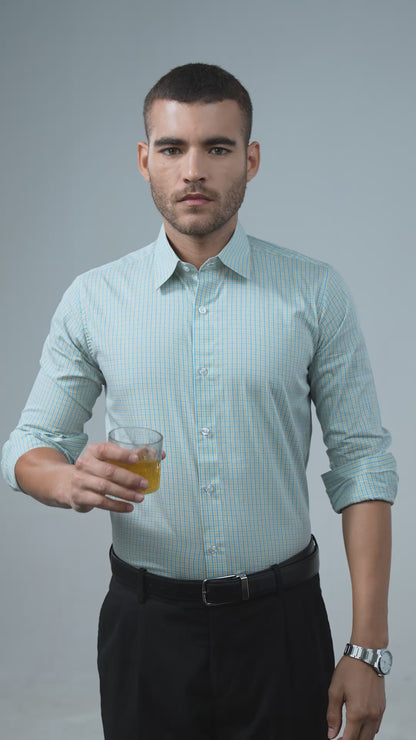 Anti-Stain Brick Check Dress Shirt – Light Green