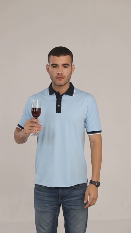 Anti-Stain Signature Style Polo T-shirt – Light Blue