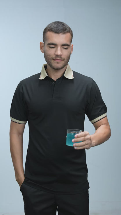 Anti-Stain Signature Style Polo T-shirt – Black
