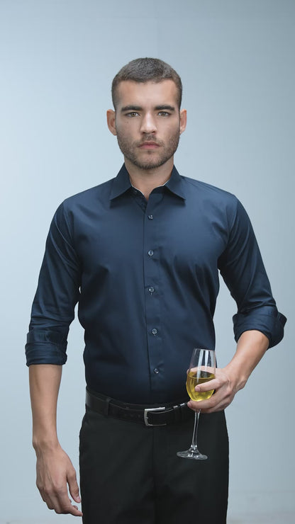 Anti-Stain Satin Dress Shirt – Navy